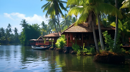 Kerala boat house long view