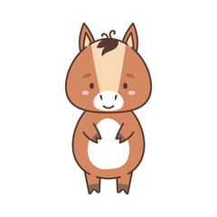 Cute horse in kawaii style. Cute animals in kawaii style. Drawings for children. Isolated vector illustration
