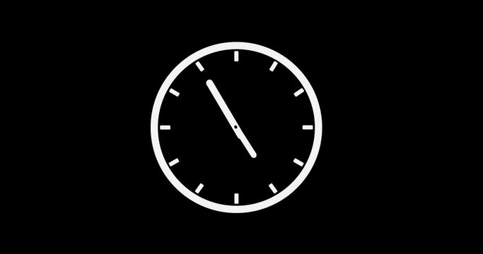 12 Hours Clock Animation. 4K High Quality Black Screen Video.
