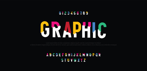 Graphic Modern abstract digital alphabet font. Minimal technology typography, Creative urban sport fashion futuristic font and with numbers. vector illustration - obrazy, fototapety, plakaty