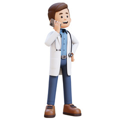 Fototapeta premium 3D Doctor Character Talking on phone call. Suitable for Medical content
