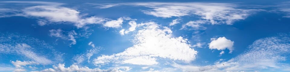 Blue summer sky panorama with light Cirrus clouds. HDR 360 seamless spherical panorama. Full zenith...