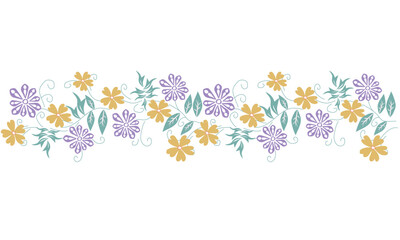 Hand drawn abstract colorful seamless flower borders.for clothing, fabric, background, wallpaper, wrapping, batik. knitwear, pixel pattern, embroidery style. vector texture.
