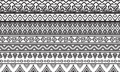 Seamless ethnic pattern, handmade, horizontal stripes, black and white print for your textiles, vector illustration.