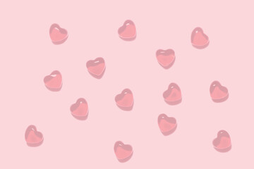 tinted photograph, pink color. Red hearts on a pink background. Background for a postcard