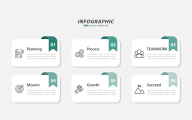 Fototapeta premium Infographic template. 6 Step timeline journey, Flat simple infographics design template. presentation graph. Business concept with numbers 6 options or steps vector illustration.
