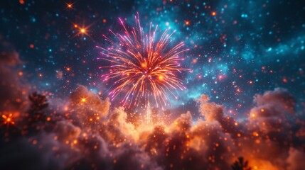 Fototapeta premium Glowing Fireworks in the Sky A Spectacular Nighttime Display Generative AI