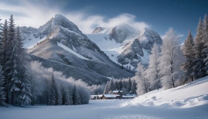 Fototapeta na wymiar Winter landscape in the mountains with snow