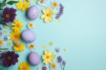 Fototapeta na wymiar Happy Easter background, Easter eggs scene, Easter bunny ears with easter eggs, Easter poster background template with Easter eggs in the nest, Easter party concept.