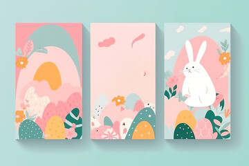 Happy Easter background, Easter eggs scene, Easter bunny ears with easter eggs, Easter poster background template with Easter eggs in the nest, Easter party concept.