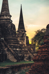 Wat Chaiwatthanaram landmark famous temple in Ayutthaya while sunset, Ayutthaya Historical Park....