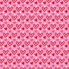 Seamless pattern with red hearts. Romantic love symbol of valentine day with background