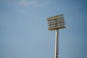 Stadium lights sky background Big event stadium soccer baseball music concert