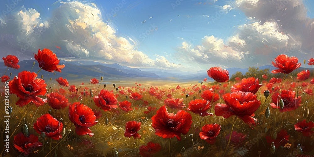Aufkleber red poppies in a field of dreams generative ai