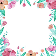 Cute seamless pattern flowers and leaves watercolor background