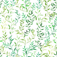 Cute seamless pattern flowers and leaves watercolor background