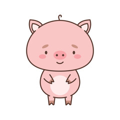 Cute piggy in kawaii style. Cute animals in kawaii style. Drawings for children. Isolated vector illustration