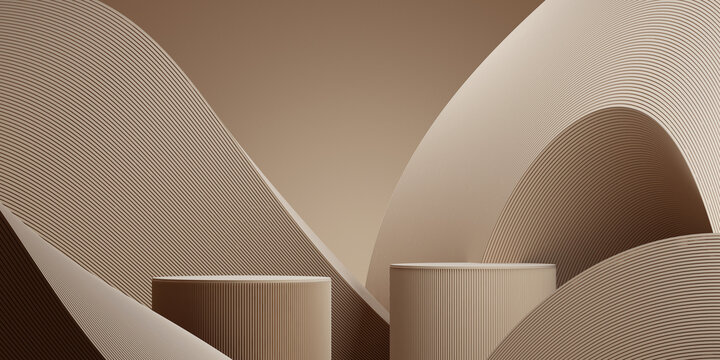 3d podium display stand with abstract brown background for cosmetic, perfume and product presentation. 3d rendering illustration.
