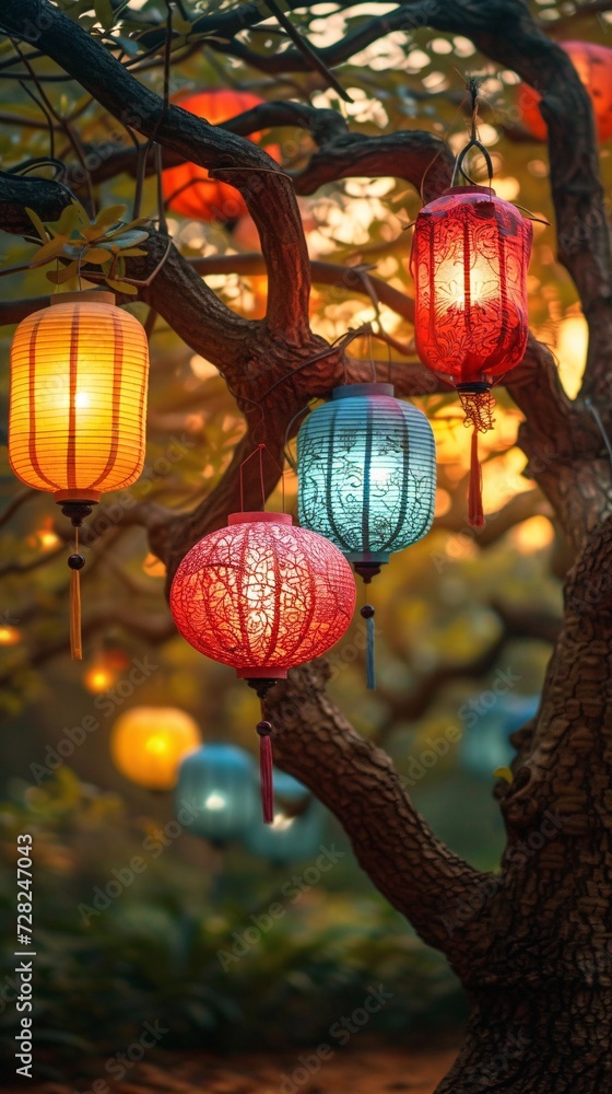 Poster Glowing Lights in a Tree A Festive Display for the Month of December Generative AI
