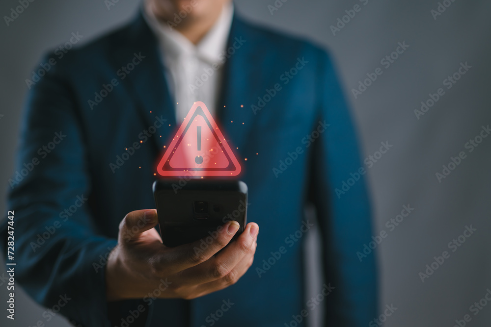 Poster Cyberattack cybercrime hacker smartphone. Internet web hack technology. Digital mobile phone in Scammer hand. Data protection, secured internet access, cybersecurity banner, Stealing data information.