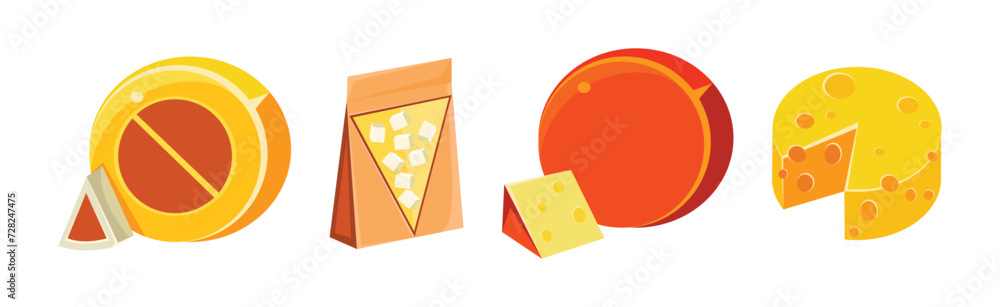 Poster cheese different type flat icon and object vector set