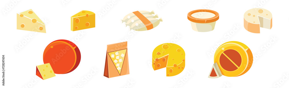 Poster cheese different type flat icon and object vector set