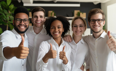Thumbs-Up Team: Diverse Employees Recommend Quality Service