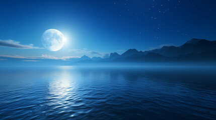 Fototapeta premium Unusual blue landscape of the sea, moon