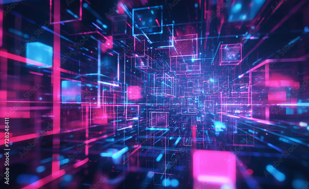 Poster neon data stream: futuristic abstract technology background