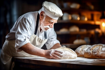 Man Kneading Bread Dough in Apron