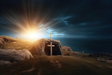 Happy Easter background, Easter eggs scene, Easter bunny ears with easter eggs, Easter poster background template with Easter eggs in the nest, Easter party concept.