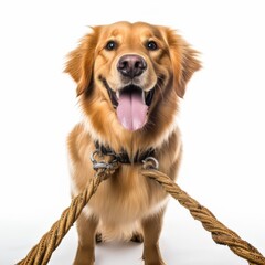 A Dog Holds a Rope in Its Mouth During a Playful Moment