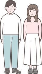 若いカップル、夫婦の全身イラスト