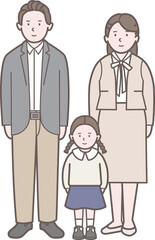 高校生の女の子の家族の全身イラスト
