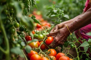 hand picking cherry tomatoes