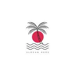 beach paradise line logo design graphic vector