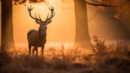 Deer in nature, Morning Sun background.