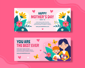 Mother Day Horizontal Banner Flat Cartoon Hand Drawn Templates Background Illustration