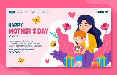 Mother Day Social Media Landing Page Cartoon Hand Drawn Templates Background Illustration