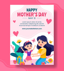 Mother Day Vertical Poster Flat Cartoon Hand Drawn Templates Background Illustration