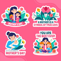 Mother Day Label Flat Cartoon Hand Drawn Templates Background Illustration