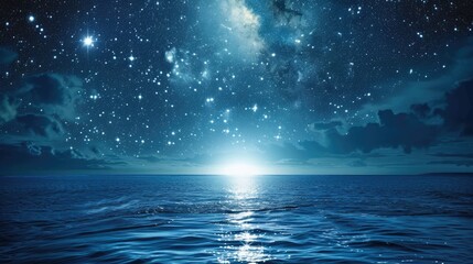 Starry Night Sky over Ocean Horizon