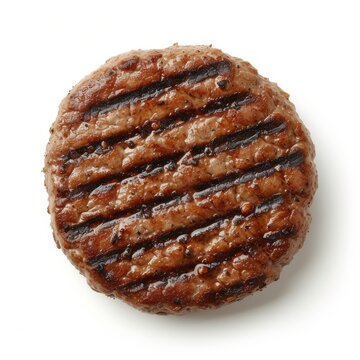 Top View Of A Grilled Beef Burger Patty On White Background