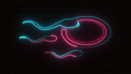 Glowing neon outline Sperm and egg cell icon isolated on black background. Sperm egg cell and health care and medical check up too innovative digital technology.