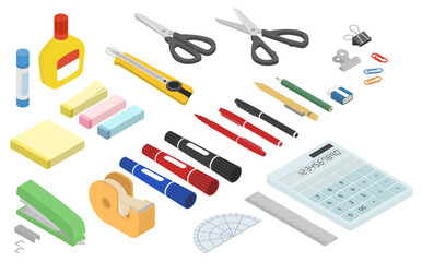 アイソメトリックイラスト:ステーショナリー