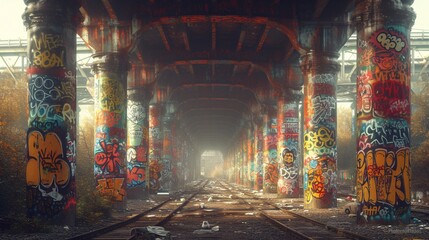 Graffiti-Covered Tunnel A Haven for Urban Artists Generative AI