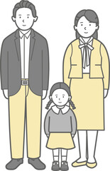 小さい女の子のこどもがいる若い夫婦の全身イラスト2
