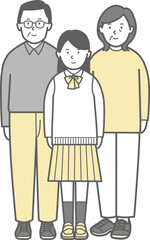 高校生の女の子の家族の全身イラスト