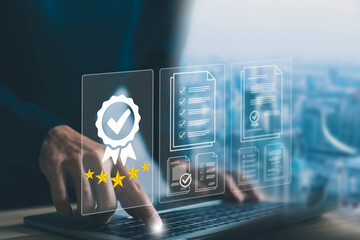 quality control. service system business certificate standard iso digital technology. concept of...