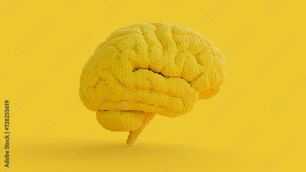 Poster brain yellow color. finding a creative idea. minimal concept. clipping path, 3d render.